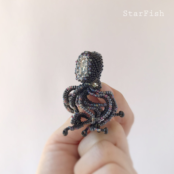 【タコ】蛸 Octopus ビーズ刺繍 ブローチ(D13) 5枚目の画像