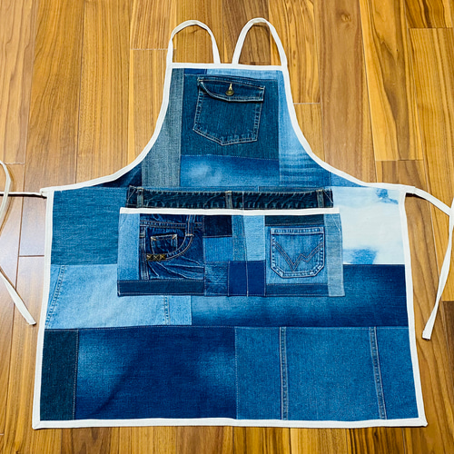 男女兼用☆デニムリメイク☆カフェエプロン キャンプ アウトドアにも  
