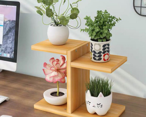 ミニ盆栽を飾る、ミニ盆栽、石蓮、お土産を飾る木製棚。 壁掛けラック