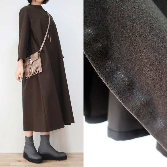 【限1件】冬裝拉絨棉❣️圓領立領連衣裙（送/深棕色） 第5張的照片