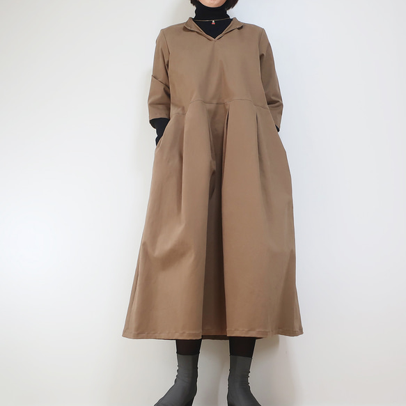 【只限一分】冬季拉毛棉❣️立領連衣裙（免費/淺棕色） 第1張的照片