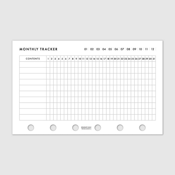 システム手帳リフィル《ミニ6サイズ》マンスリートラッカー・習慣トラッカー【CBMI_CL01】 4枚目の画像