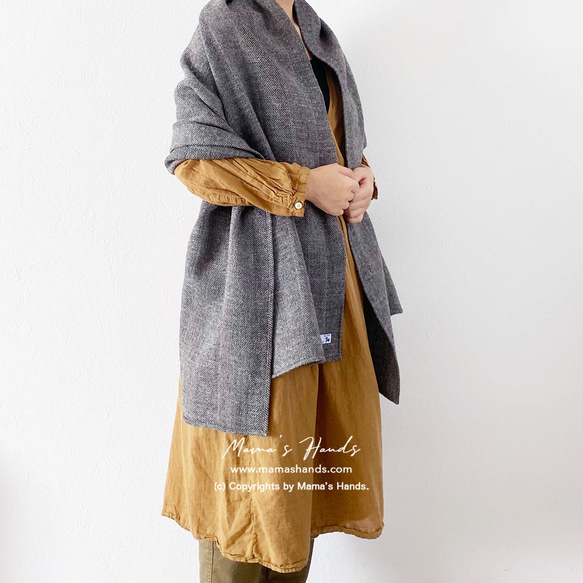 (掲載作品) 大きめ ヘリンボーン 織り ウール グレー 中厚 良品質 秋 冬 ストール ショール 5枚目の画像