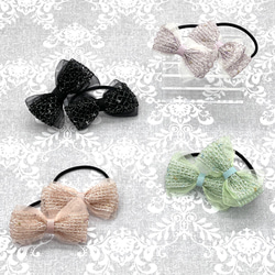 確認　ヘアゴム ヘアリボン ツインテール　600　レース　ホワイト×ブラック 確認ヘアゴム ヘアリボン ツインテール600レースホワイト×ブラック