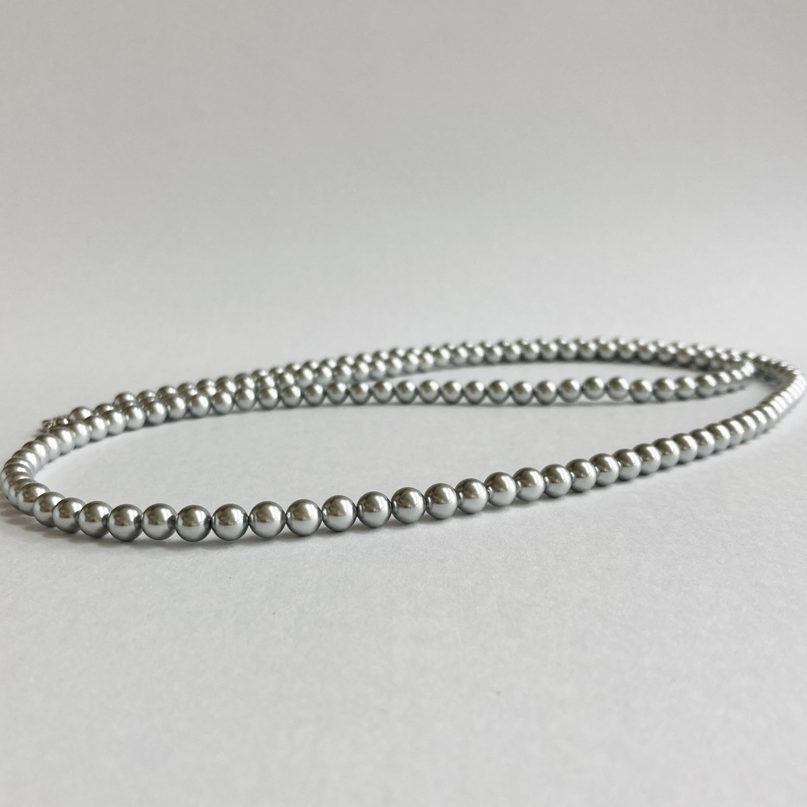 【再販】貝パールロングネックレス/約6mm約90cm/シルバーグレー/R/made in japan