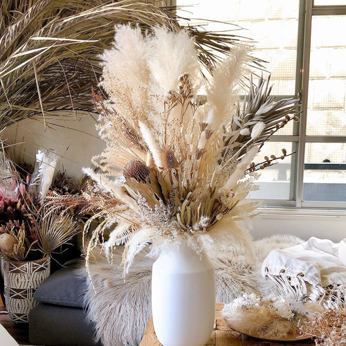 早割クリスマス2022 ドライフラワーの花束 ホワイト＊花瓶付き