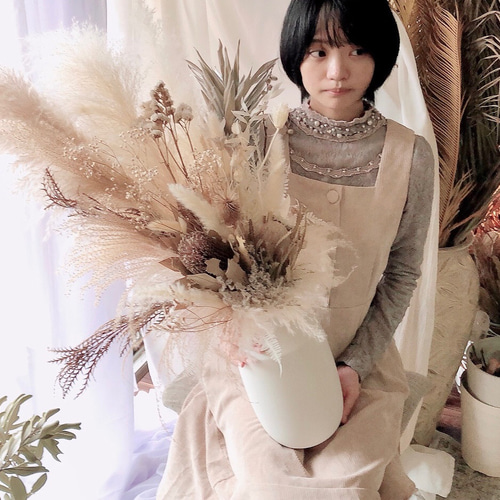 早割クリスマス2022 ドライフラワーの花束 ホワイト＊花瓶付き