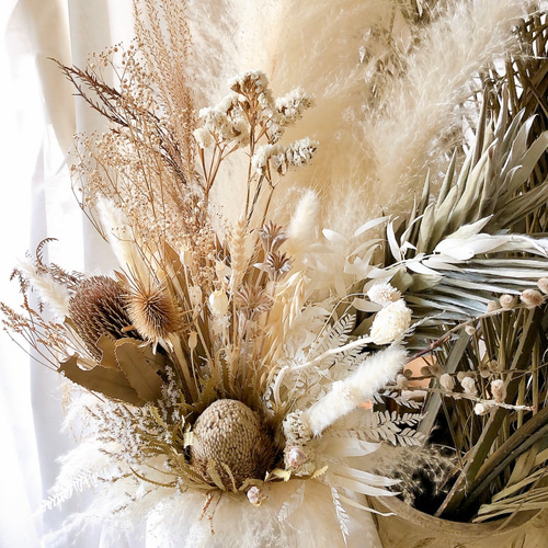 早割クリスマス2022 ドライフラワーの花束 ホワイト＊花瓶付き