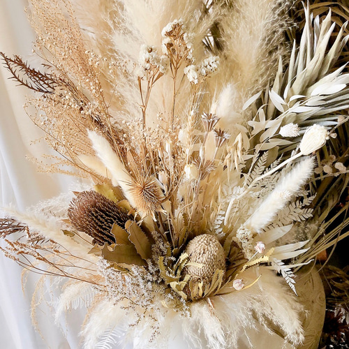 早割クリスマス2022 ドライフラワーの花束 ホワイト＊花瓶付き