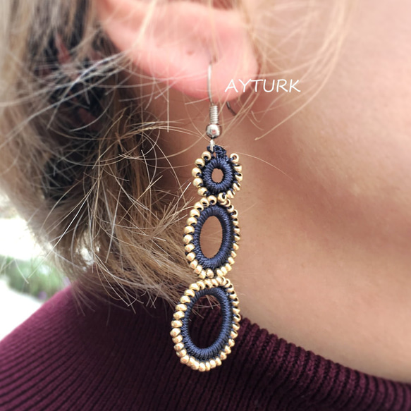 OYA crochet earrings [RING] Aqua Blue 第4張的照片