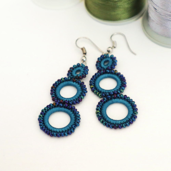 OYA crochet earrings [RING] Aqua Blue 第2張的照片