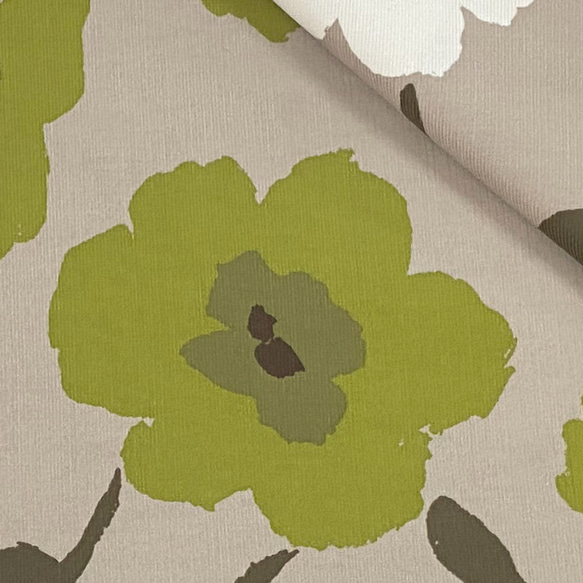 110×50 花柄 コーデュロイ 北欧フラワーのシャツコール グリーンティー コール天 50cm単位販売 商用利用可 10枚目の画像