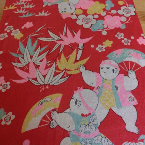 古布*正絹錦紗縮緬*梅・笹・舞う童子・春駒*33x148cm 古布*正絹錦紗縮緬*梅・笹・舞う童子・春駒*33x148cm