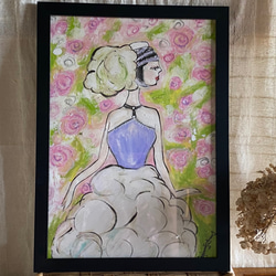 絵画。壁掛け絵原画手描き【楽しいビールパーティー】01 絵画 。壁掛け絵原画【美しいバラの庭で、楽しい踊る美しい少女】 絵画