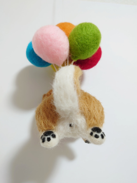 空んぽ柴犬モビール(風船)➀　～Wool Farm～　羊毛フェルト 6枚目の画像