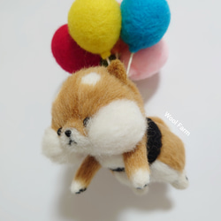 空んぽ柴犬モビール(風船)➀　～Wool Farm～　羊毛フェルト 3枚目の画像