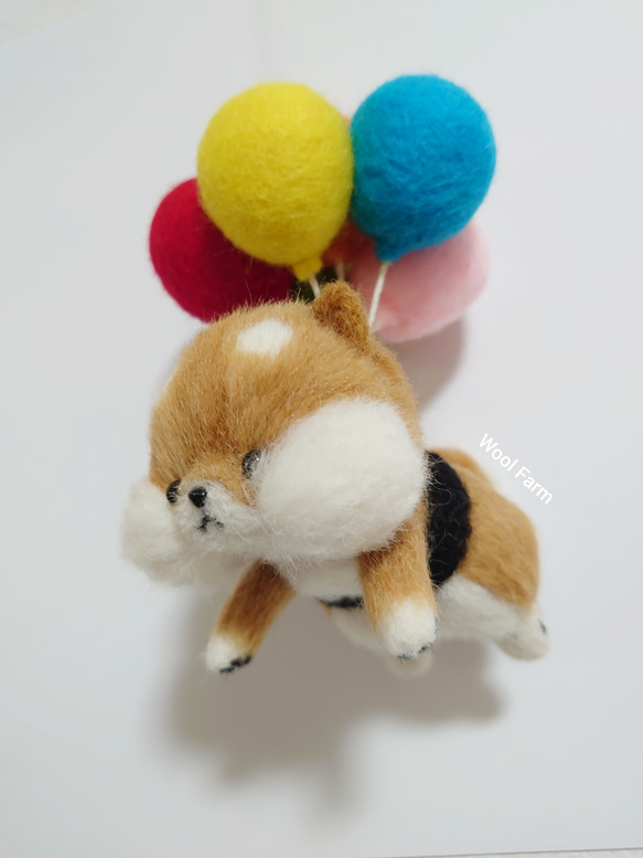 空んぽ柴犬モビール(風船)➀　～Wool Farm～　羊毛フェルト 3枚目の画像