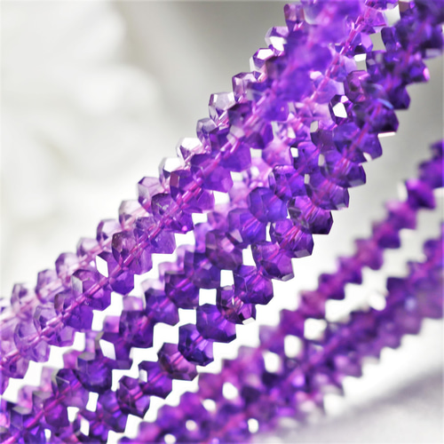 4×7mm 5個 アメジスト ダイヤボタンカット 天然石ロンデル 20面カット  