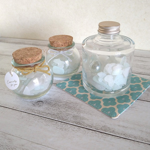 ホワイト シーグラスのオブジェ 球びん詰め☆手のひらサイズ ランプ