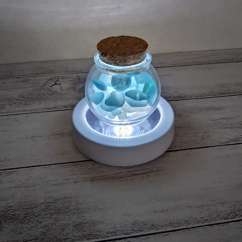 ホワイト シーグラスのオブジェ 球びん詰め☆手のひらサイズ ランプ