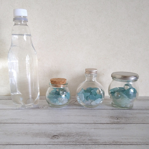 ホワイト シーグラスのオブジェ 球びん詰め☆手のひらサイズ ランプ