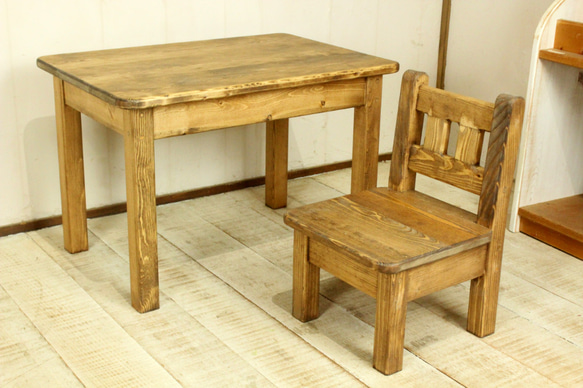 キッズテーブル イスセット アンティークブラウン 食器・家具