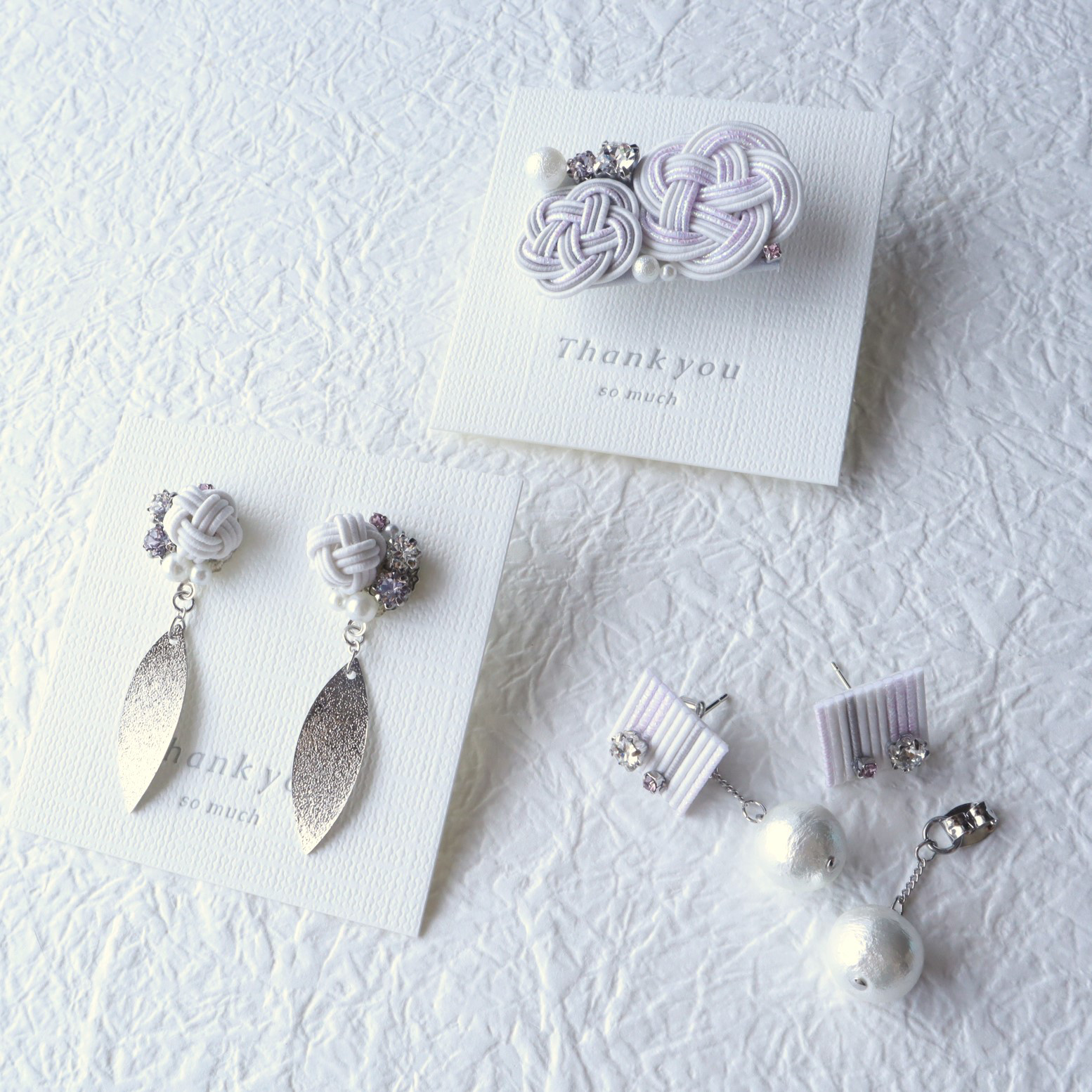 水引３点セット〔ホワイト×パープル〕＊秋の福袋＊2022＊イヤリング変更可