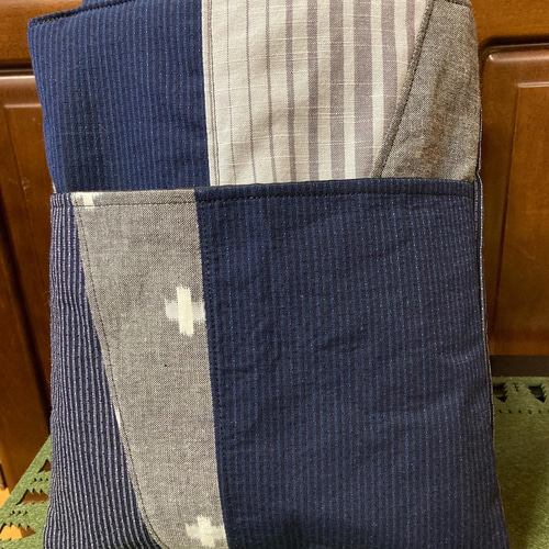 久留米絣のパッチワーク手提げバッグ トートバッグ かすりあそび