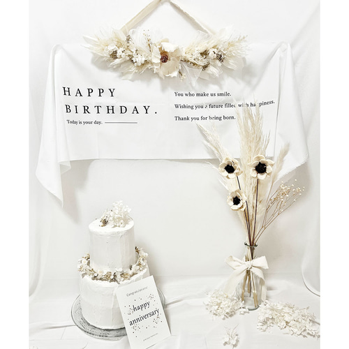 ドライフラワーとチュールリボンの横スワッグ / プリザーブドフラワー