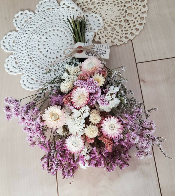 千日紅と貝細工と彩り小花のドライフラワー花束 ブーケ ドライフラワー 