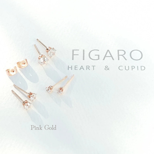 【FIGARO】つけっぱなしOK♡Heart ＆ Cupid♡CZダイヤモンド/一粒ピアス/316L/18K仕上げ 7枚目の画像
