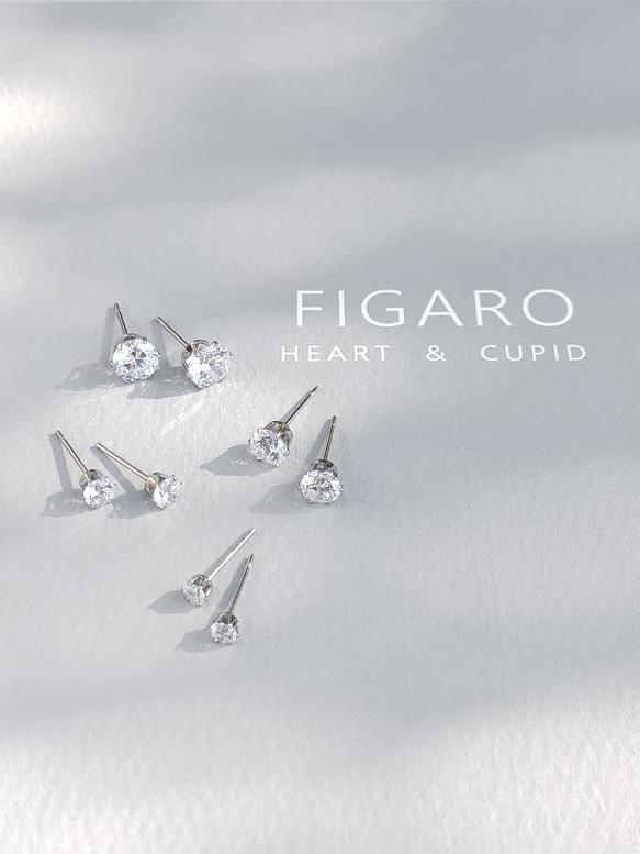 【FIGARO】つけっぱなしOK♡Heart ＆ Cupid♡CZダイヤモンド/一粒ピアス/316L/18K仕上げ 5枚目の画像