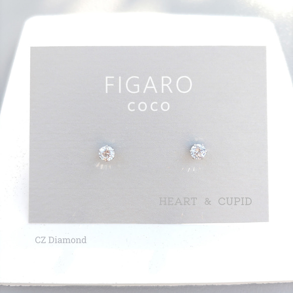 【FIGARO】つけっぱなしOK♡Heart ＆ Cupid♡CZダイヤモンド/一粒ピアス/316L/18K仕上げ 1枚目の画像