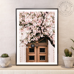 アートポスター 北欧風 桜 くすみピンク クラシカルな木の扉 フォトアート インテリアポスター おしゃれ 2枚セット 3枚目の画像