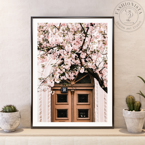 アートポスター 北欧風 桜 くすみピンク クラシカルな木の扉 フォトアート インテリアポスター おしゃれ 2枚セット 3枚目の画像