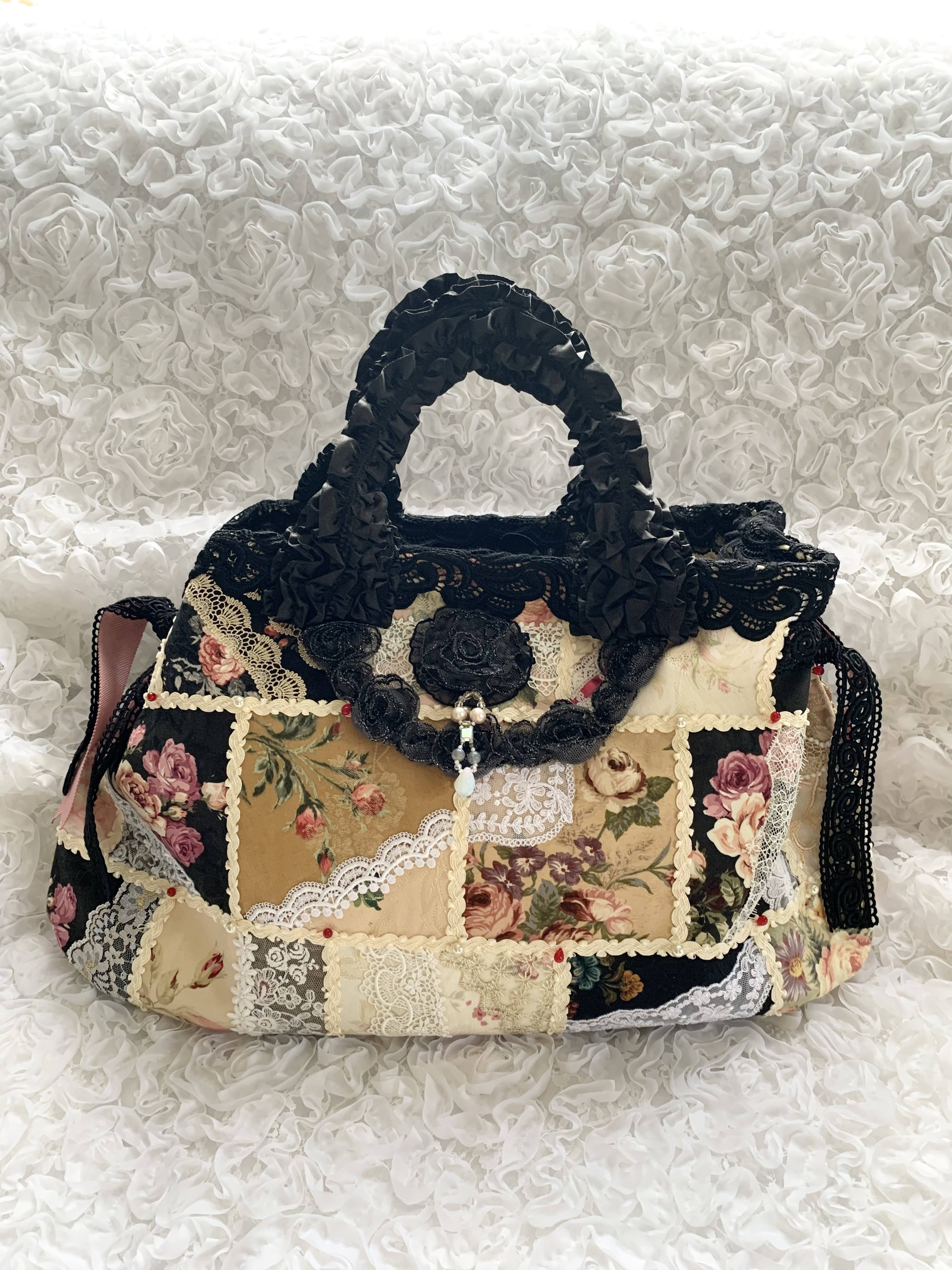 大きなマルチカラーパッチワークバッグ　A4横サイズ　356