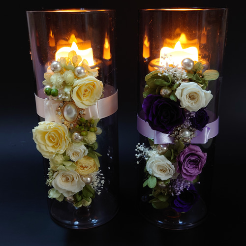 キャンドルホルダーのプリザーブドフラワーアレンジ プリザーブド