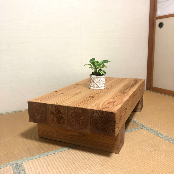 横幅100×奥行54cmどっしり木製センターテーブル☆ナチュラルカラー 3枚目の画像