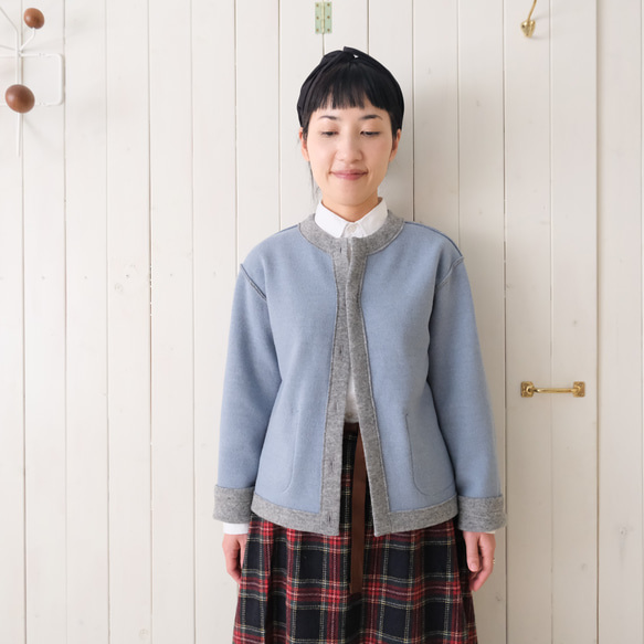 reversible wool knit cardigan   * moku gray & chick blue * 第16張的照片