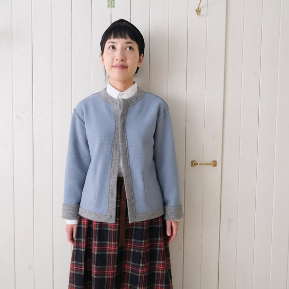 reversible wool knit cardigan   * moku gray & chick blue * 第1張的照片