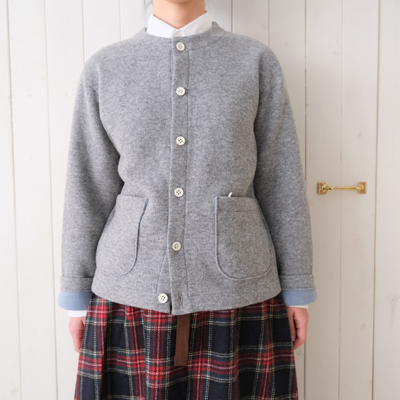 reversible wool knit cardigan   * moku gray & chick blue * 第5張的照片