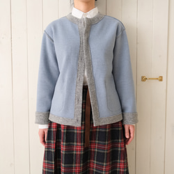 reversible wool knit cardigan   * moku gray & chick blue * 第2張的照片