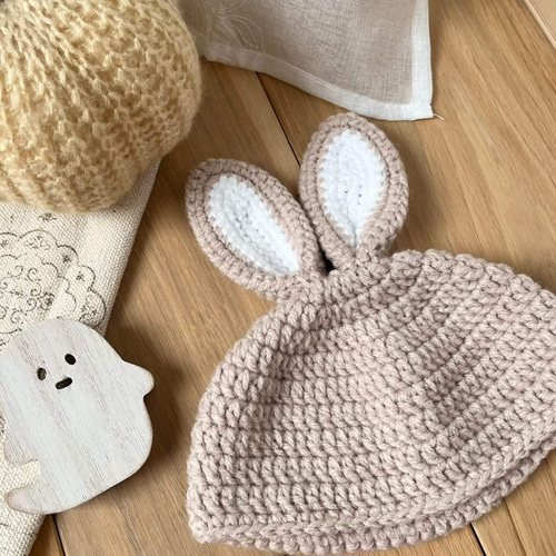 ハンドメイド　作家様　ベレー帽　うさぎ　花　スピカピカ 2023年 うさぎ帽子 帽子(ベビー・キッズ) *Chica* 通販 14710738