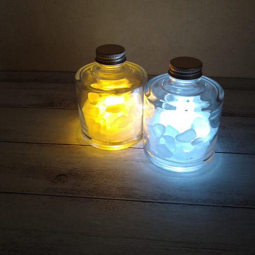 ☆ハンドメイド☆　シーグラス　ライト　証明　ランプ ホワイト☆シーグラスのランプ オブジェ ライト白黄2種、コースター