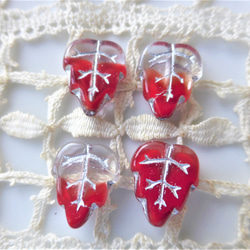 赤と透明の葉　　チェコビーズCzech Glass Beads4個 1枚目の画像