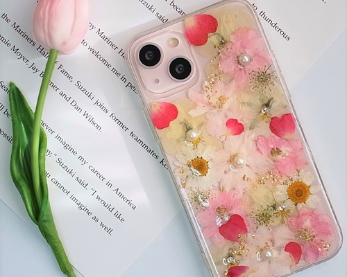 034 ♥︎送料無料♥︎ 全機種対応 ピンク 全面お花 スマホケース 