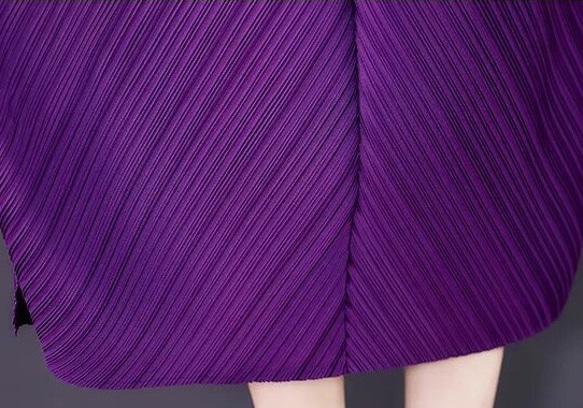 襟付き　プリーツワンピース　ドレス　パープルドレス　紫　ワンピース 8枚目の画像