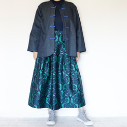 長款 80 厘米長考文特花園綠色 Kimagure 系列錦緞圖案長裙 第17張的照片