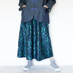 長款 80 厘米長考文特花園綠色 Kimagure 系列錦緞圖案長裙 第16張的照片