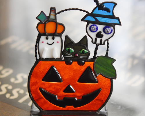 ステンドグラス　ハロウィン　展示作品 特集掲載☆受注生産】ハロウィン ジャックオーランタン ステンド